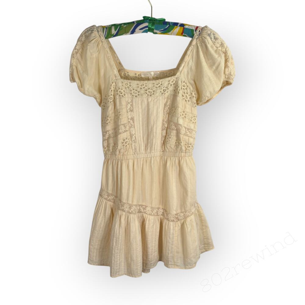LoveShackFancy Stern Mini Dress Lace Pintuck Buttercream Ivory Small
